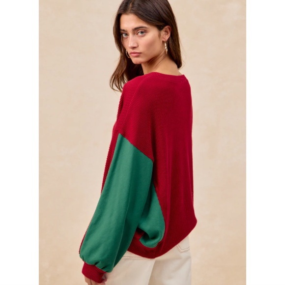 "The Odessa" Burgundy Oversized Christmas Tree Sweater - Picture 2 of 3